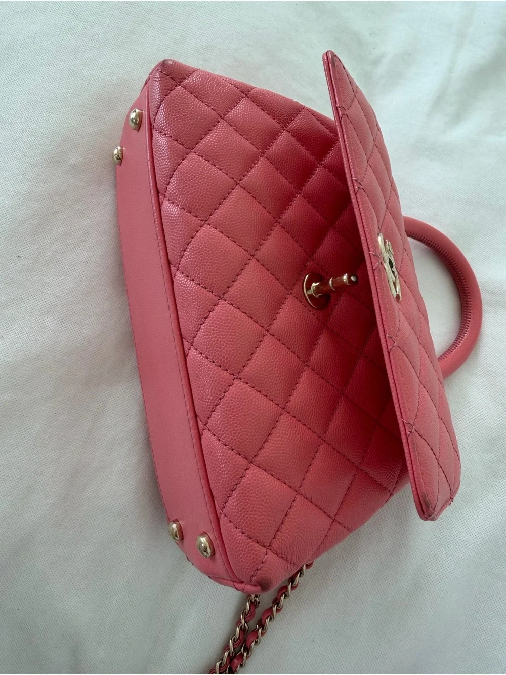 CHANEL Pink Quilted Satchel with Gold-Tone Chain